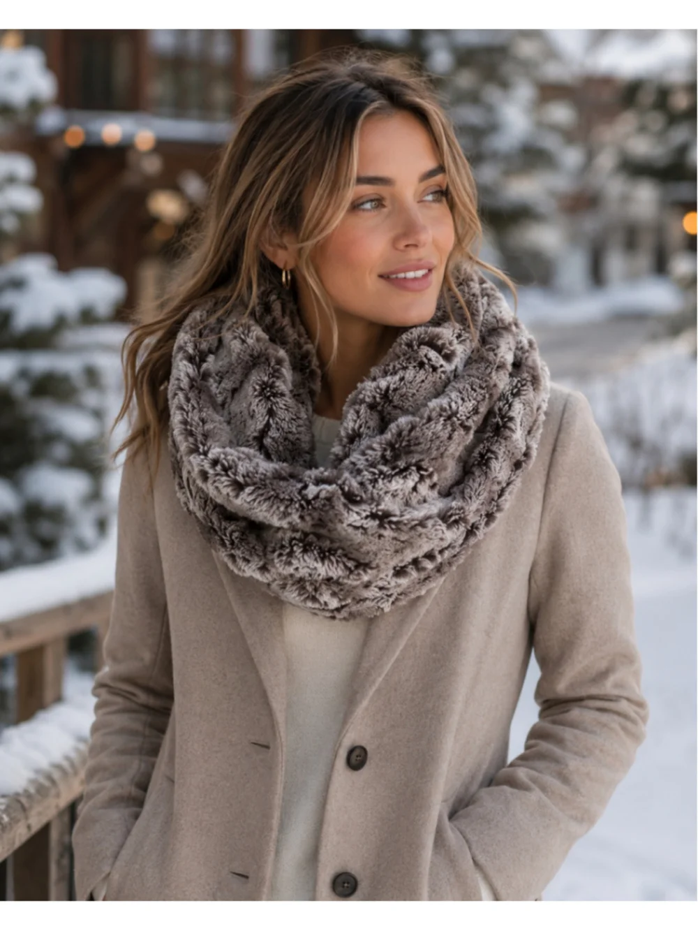 Women's LOFT Brown Grey Faux Fur Infinity Scarf One Size Summer Sale